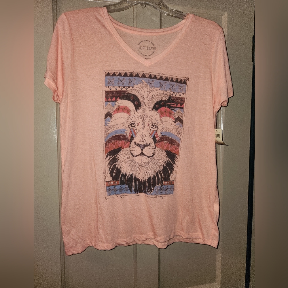 New w/ Tags Lucky Brand Peach Lion T Shirt Size XL - Picture 2 of 5